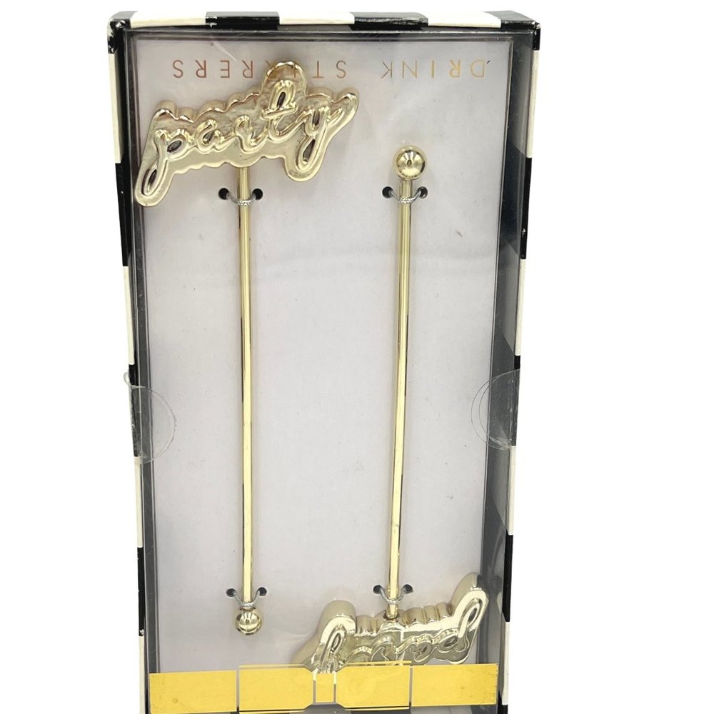 8 OAK LANE Set of 6 Gold "Party" Cocktail Drink Acrylic Stir Sticks NIB - Picture 3 of 8